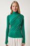 Women's Vibrant Green Gather Detailed Stand Collar Sandy Blouse Ff00135 - 5