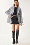 Women's Gray Leather Detailed Winter Blazer Jacket Fn03405