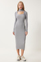Women's Gray Cut Out Detailed Stand Collar Ribbed Knitwear Dress Fn03388 - 2