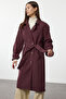 Burgundy Oversize Belted Windbreaker Detailed Water Repellent Long Trench Coat Twoss21Tr0005 - 7