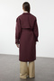 Burgundy Oversize Belted Windbreaker Detailed Water Repellent Long Trench Coat Twoss21Tr0005 - 10
