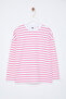 Pembe Çizgili Oversize/Geniş Kesim Bisiklet Yaka İnce Örme Sweatshirt TWOAW23SW00326 - 6