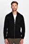 Men's Slim Fit Slim Fit Black Stand Collar Zip-Up Solid Cardigan