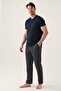 Striped Crew Neck Summer Men's Pajamas Set, Plus Size Pajama Set, 100% Cotton - 2