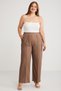 Hannelebb Women's Knitted Striped Ribbed and Pleated Detailed Elastic Waist White - Mink Plus Size Pantol - 2