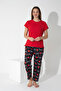 Red Color Love and Heart Printed Short Sleeve Pajamas Set 308 - 2