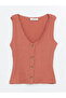 Brown V-Neck Textured Women's Tank Top - 5