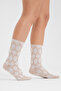 Beige Embossed Knitted Patterned Modal Elastic Seamless Women's Socks - 4