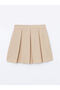 Beige Women's Pleated Skirt with Zipper at the Waist - 6