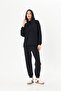 Women's Black Oversize Hooded Top and Bottom Tracksuit Set 12807