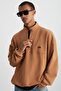 Radiant Men's 100% Organic Cotton Embroidery Detailed Half Zipper Stand Collar Brown Sweatshirt - 3