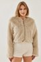 Women's Beige Faux Fur Lined Coat 38119 60251968 - 5