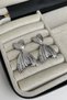 Silver Color Serrated Dangle Oval Earrings (Size: 4 cm) - 2