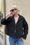 Black Zippered Women's Oversize Jacket with Pocket Detail Mg2188 - 2