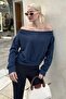Navy Blue Boat Neck Women's Sweatshirt Mg2239 - 2