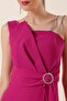 One Side Stone Double Rope Strap Draped Waist Buckle Detailed Palazzo Crepe Jumpsuit - 4