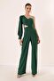 Crepe Jumpsuit with Single Sleeve Stony Rope Strap, Low-cut Waist and Slit on the Leg - 3