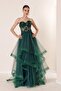 Bead Embroidered Sheer Layered Tulle Taffeta Long Evening Dress - 3