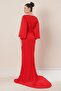 Double Breasted Neckline Front Gathered Lined Long Chiffon Dress - 5