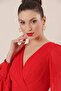 Double Breasted Neckline Front Gathered Lined Long Chiffon Dress - 4