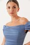 Front Gathered Low Sleeve Lined Silvery Long Dress - 4