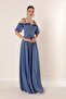 Pleated Collared Balloon-Sleeve Lined Glittery Long Dress - 3