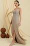 Rope Strap Front Slit Lined Stone Embroidered Fish Dress - 2