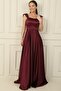 Spaghetti Strap Stone Detailed Square Neck Lined Long Satin Dress - 2