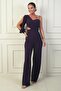 Women's Single Sleeve Stone Rope Strap Low Waist Crepe Jumpsuit - 3