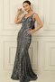 Women's Rope Strap Beaded and Sequined Shawl Patterned Lined Wide Size Range Long Fish Dress