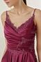 Rope Strap Bead Guipure Detailed Lined Draped Long Satin Dress - 4