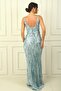 Women's Rope Strap Beaded and Sequined Shawl Patterned Lined Wide Size Range Long Fish Dress - 4