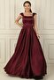 Spaghetti Strap Stone Detailed Square Neck Lined Long Satin Dress