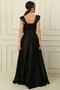 Spaghetti Strap Stone Detailed Square Neck Lined Long Satin Dress - 4