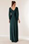 Double Breasted Neck Front Draped Lined Glittery Long Dress - 5