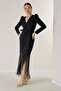 Double Breasted Collar Shoulders Padded Waist Belt Lined Tassel Crepe Dress - 3