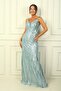 Women's Rope Strap Beaded and Sequined Shawl Patterned Lined Wide Size Range Long Fish Dress - 3