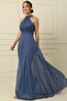 Halter Neck Lined Long Tulle Dress - 2