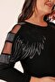 Plus Size Strawberry Blouse with Stone Wing Print on the Front and Low-cut Sleeves - 4
