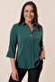 Polo Neck Quarter Sleeve Plus Size Blouse - 2
