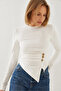 Women's White Button Patterned Asymmetrical Cut Blouse 60351209