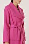 Handkerchief Collar Lined Imported Cashmere Coat with Waist Belt Bag Pocket - 4
