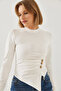 Women's White Button Patterned Asymmetrical Cut Blouse 60351209 - 5