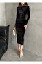 Velvet Front Draped Long Sleeve Long Dress Dress - 5