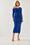 Women's Cobalt blue Patterned Candy Fabric Lined Dress 4435 60351212 - 6