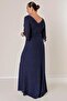 Front Back V Neck Chiffon Sleeves Lined Buckle Plus Size Silvery Long Dress - 5