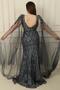 Lined Plus Size Lurex Long Dress with Tulle Shawl Off the Shoulder - 4