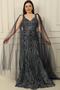 Lined Plus Size Lurex Long Dress with Tulle Shawl Off the Shoulder - 3