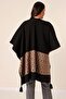 Ethnic Patterned Bone Buttoned Tassel Poncho - 5