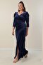 Double Breasted Neckline Front Draped Plus Size Velvet Long Dress - 6